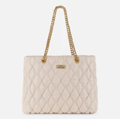 Shopper in tessuto embossed con manici in catena