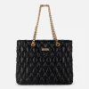 Shopper in tessuto embossed con manici in catena