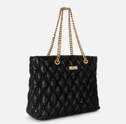 Shopper in tessuto embossed con manici in catena