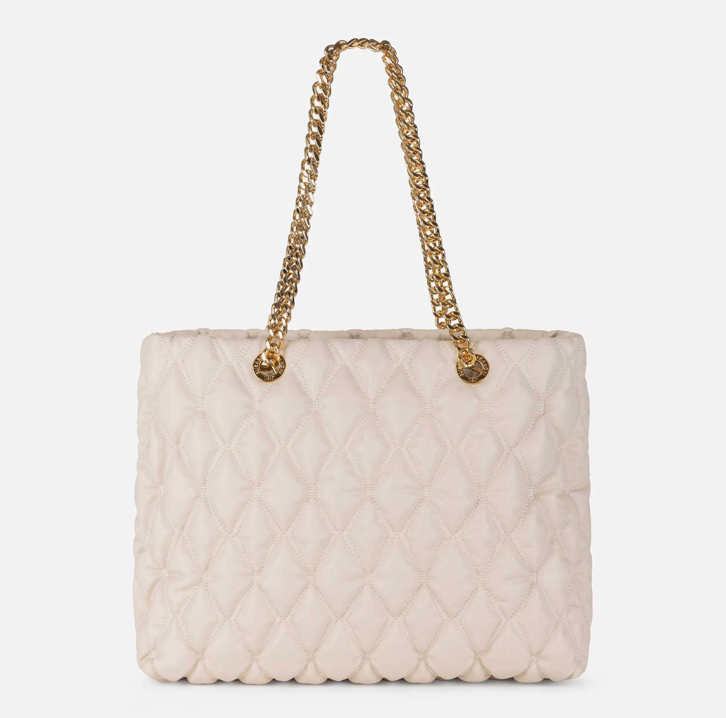Shopper in tessuto embossed con manici in catena