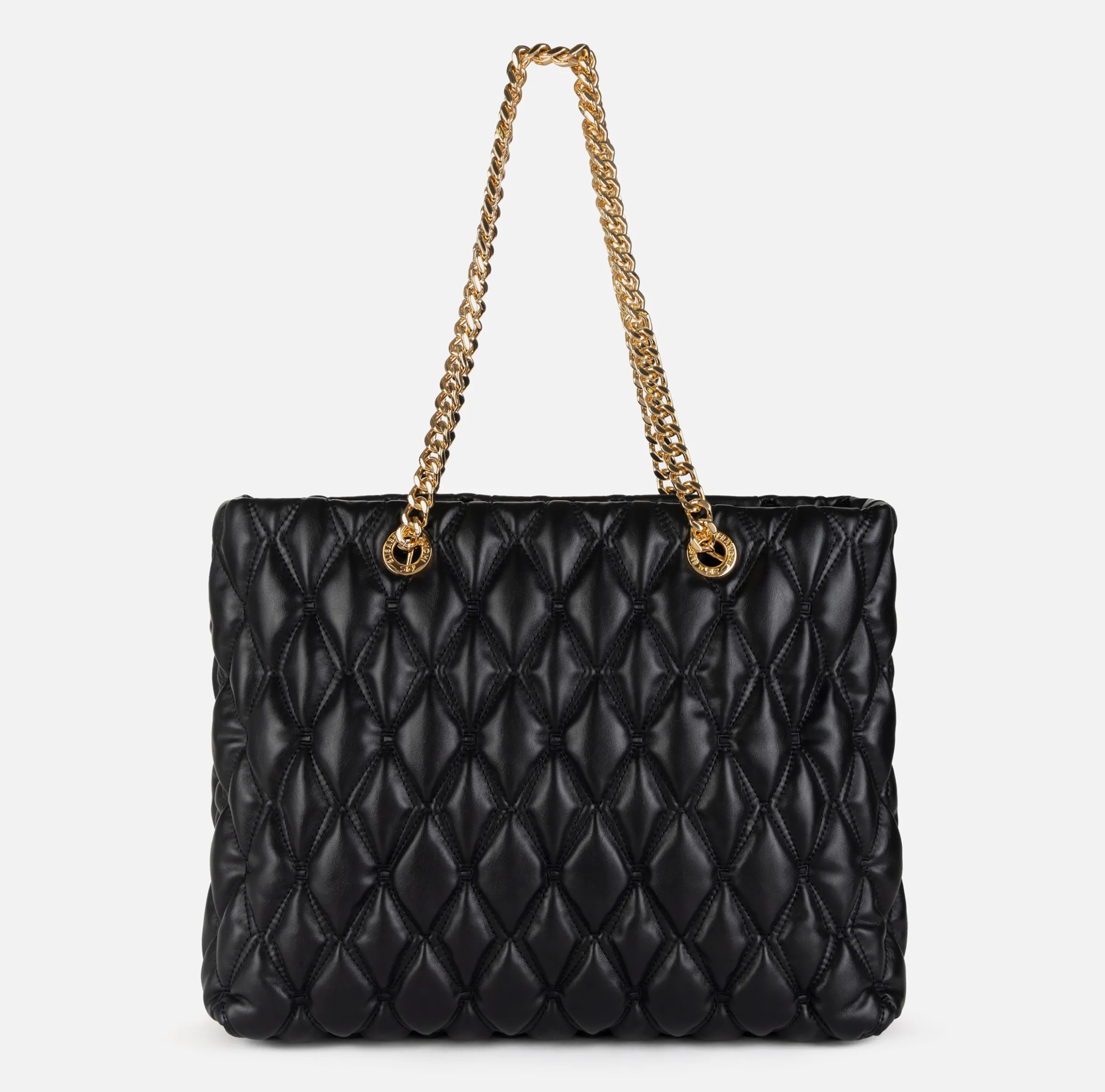 Shopper in tessuto embossed con manici in catena
