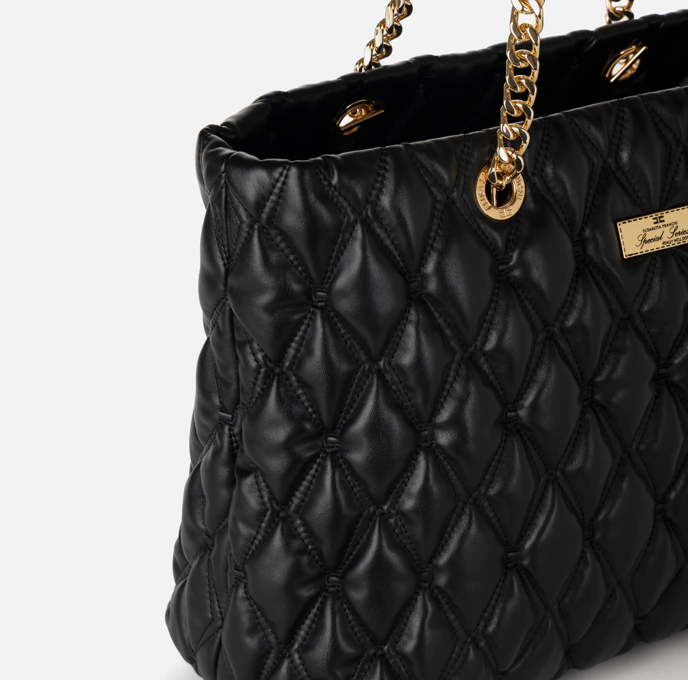 Shopper in tessuto embossed con manici in catena