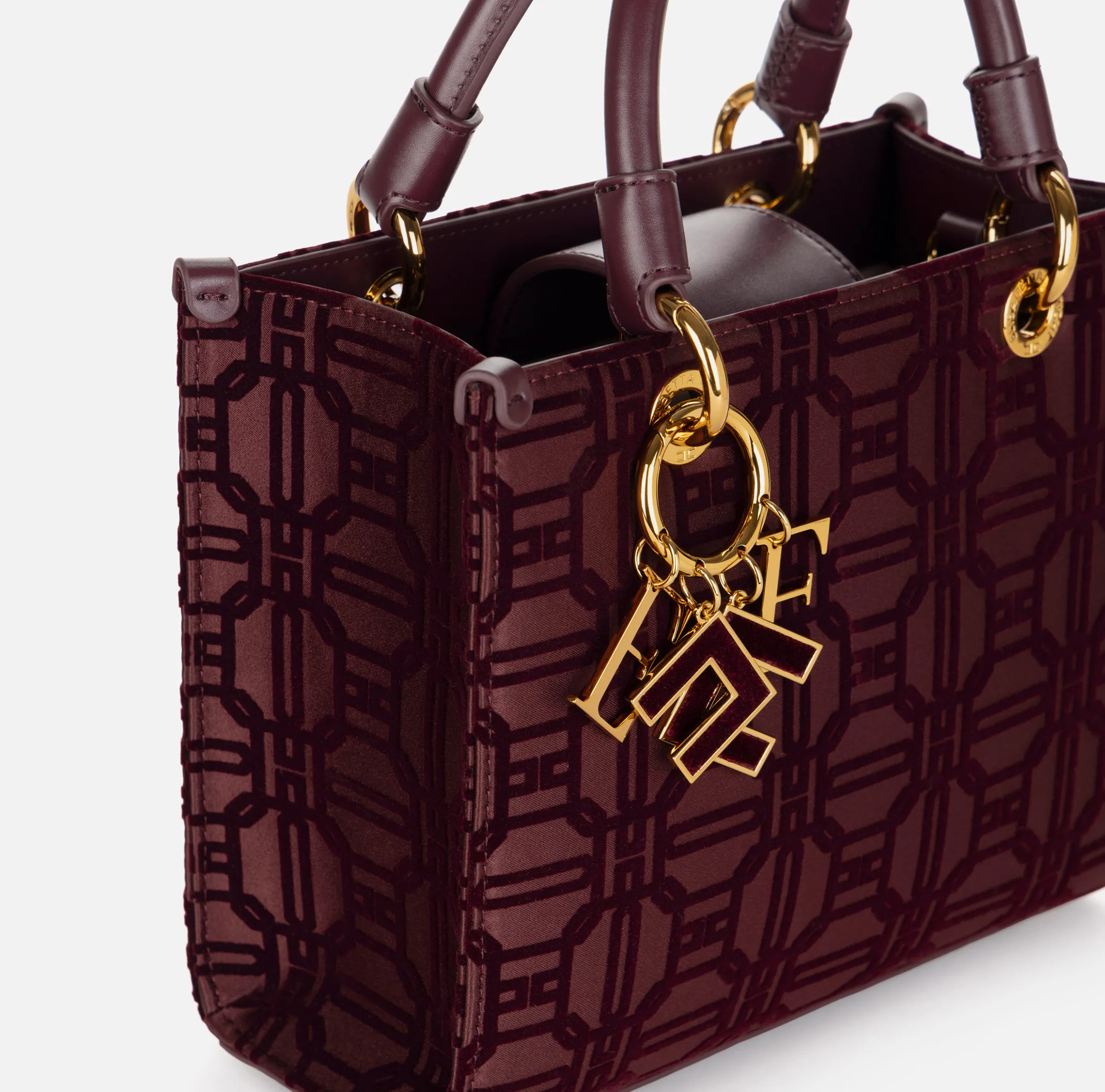 Shopper in tessuto flock con charms