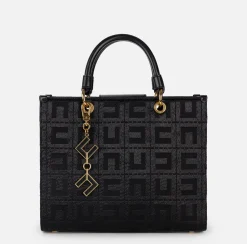 Shopper in tessuto jacquard con charms