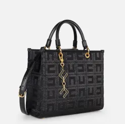 Shopper in tessuto jacquard con charms