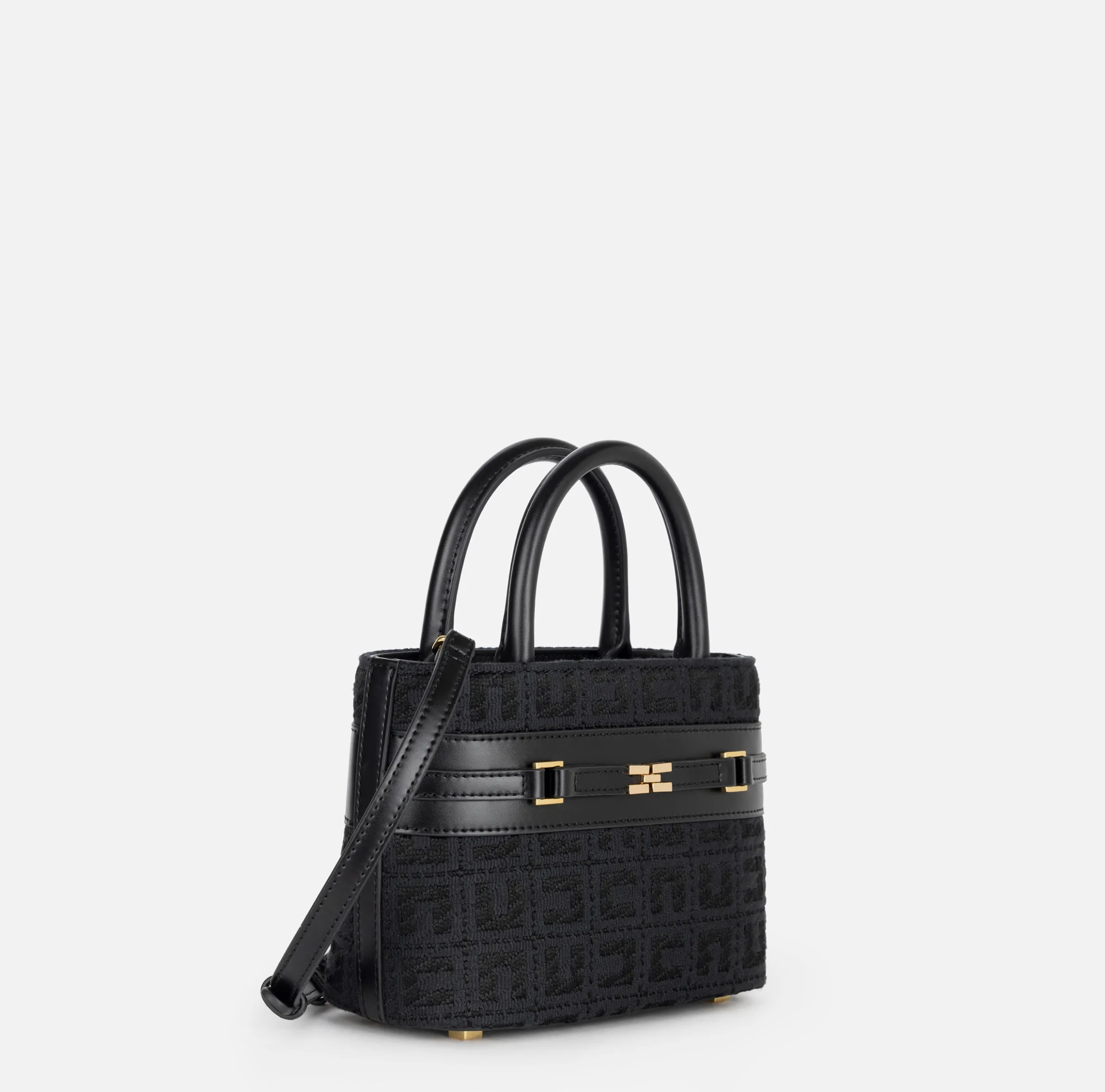 Shopper piccola in tessuto jacquard con morsetto