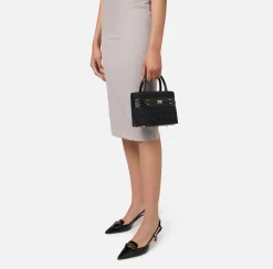 Shopper piccola in tessuto jacquard con morsetto
