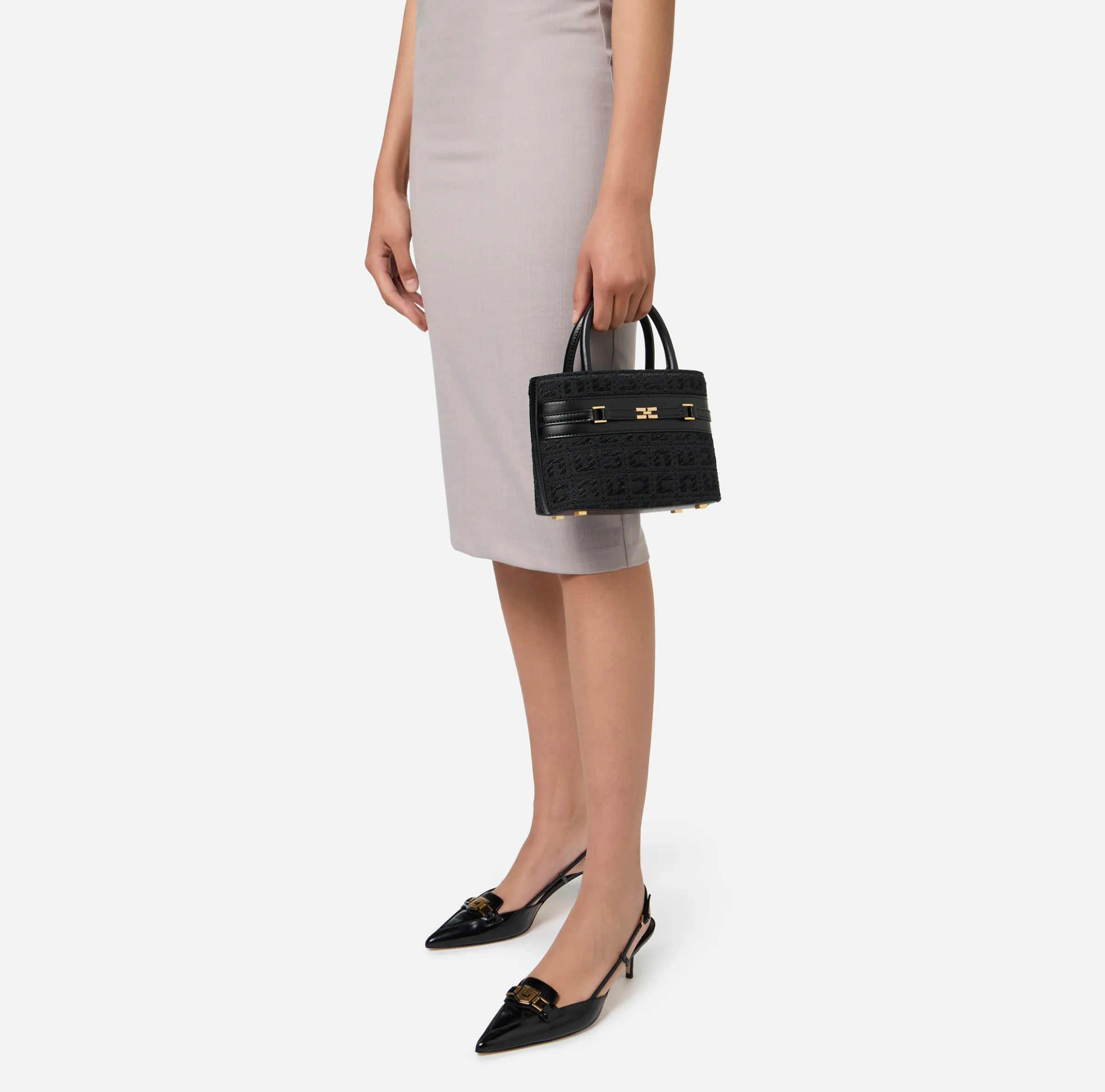 Shopper piccola in tessuto jacquard con morsetto
