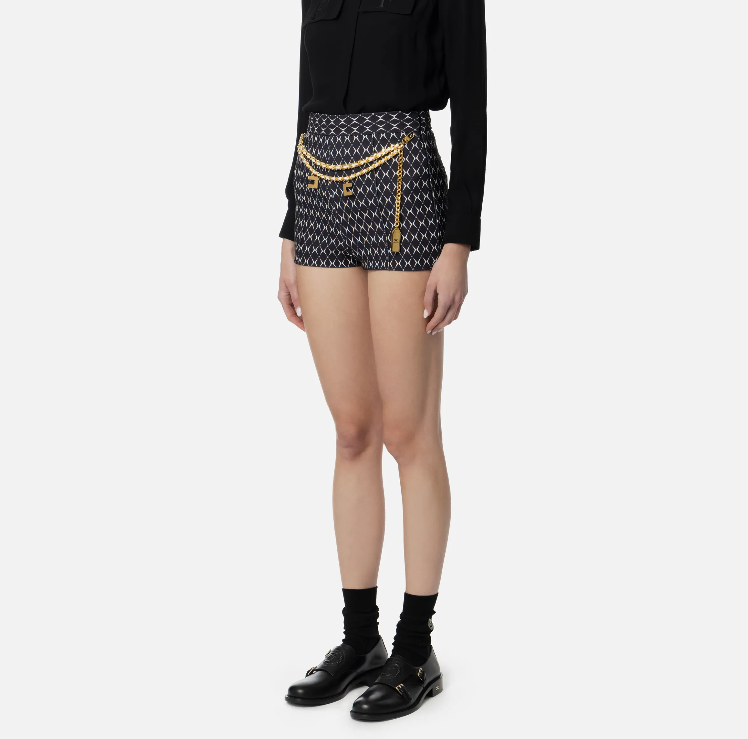 Short in crêpe stretch stampa rombo con catena