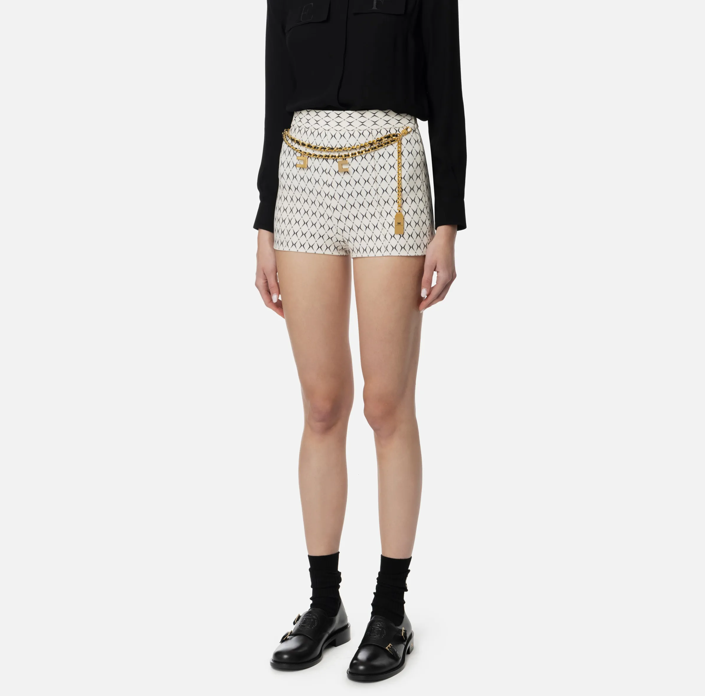 Short in crêpe stretch stampa rombo con catena