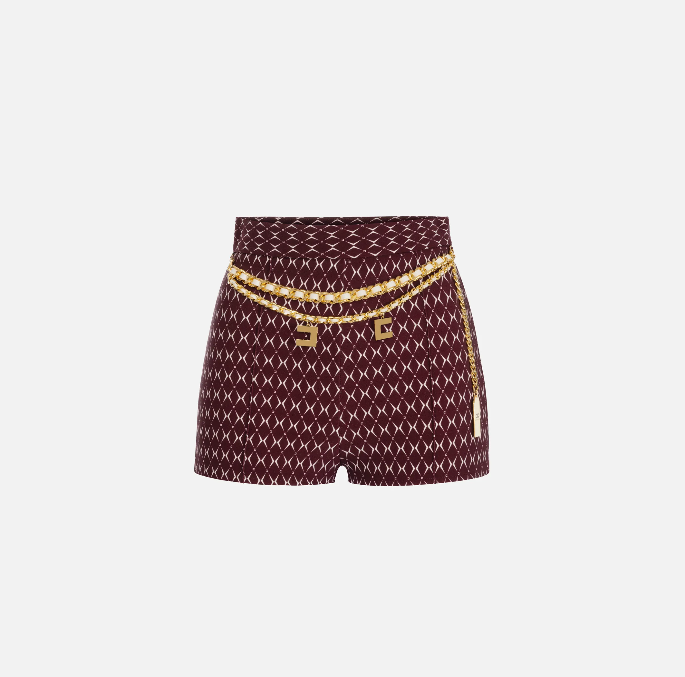 Short in crêpe stretch stampa rombo con catena