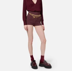 Short in crêpe stretch stampa rombo con catena