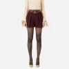 Short in tweed laminato con accessorio logo