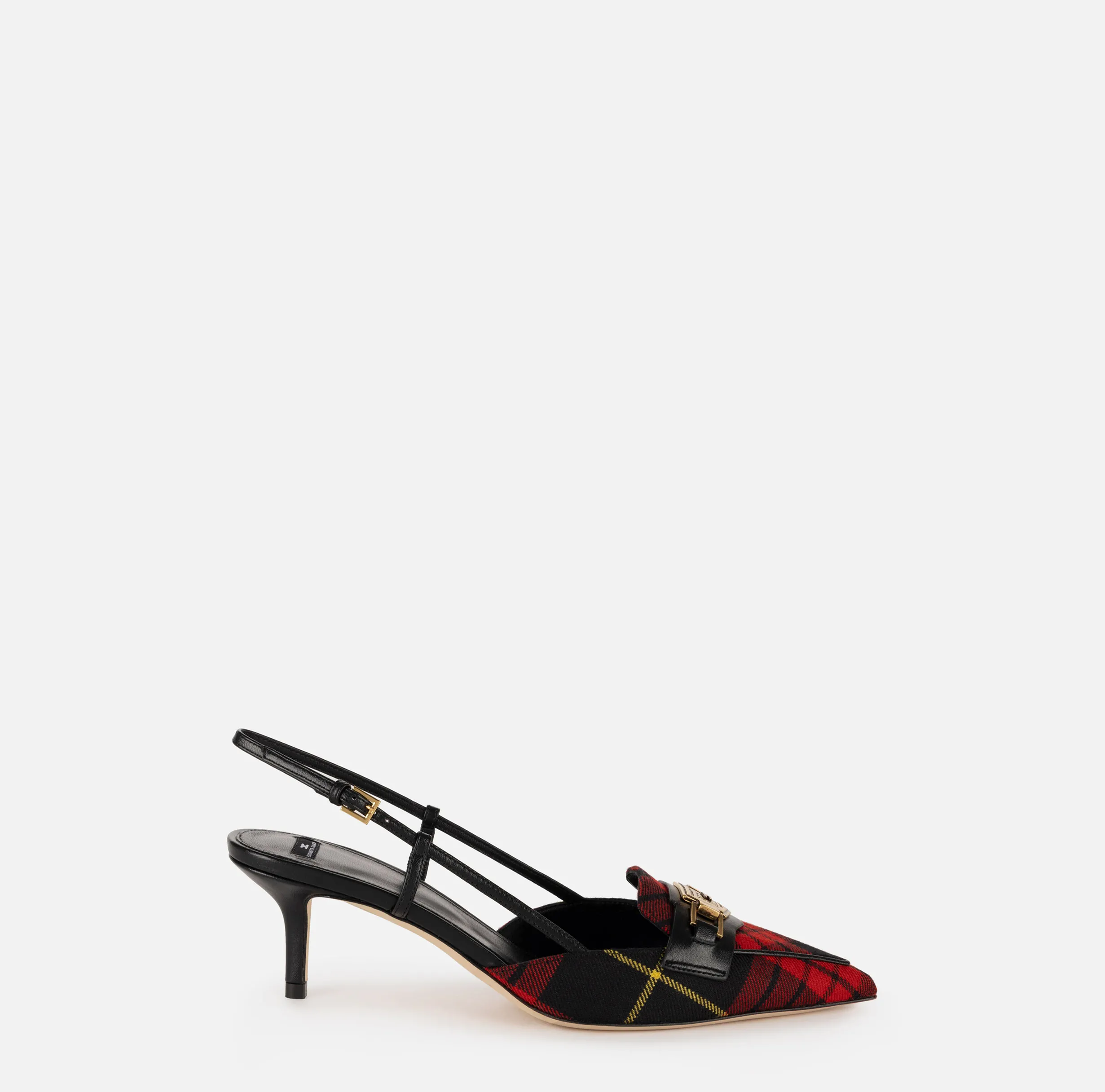 Slingback in pelle e tartan di lana