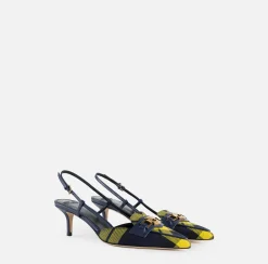 Slingback in pelle e tartan di lana