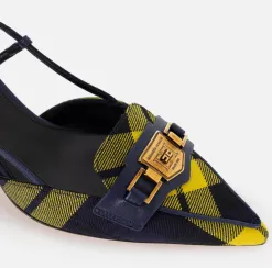 Slingback in pelle e tartan di lana