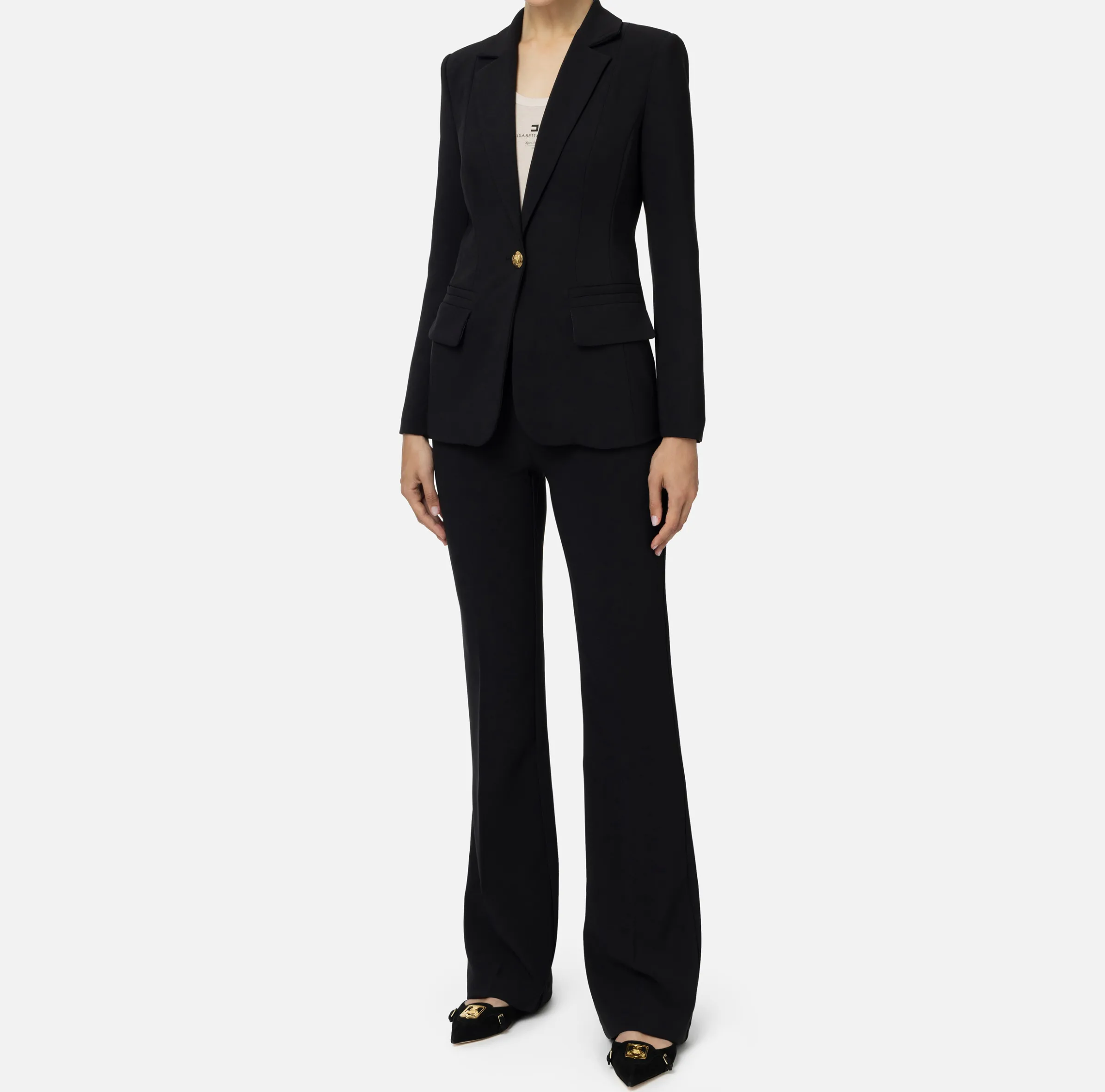 Tailleur in crêpe stretch con giacca sfiancata e pantalone dritto
