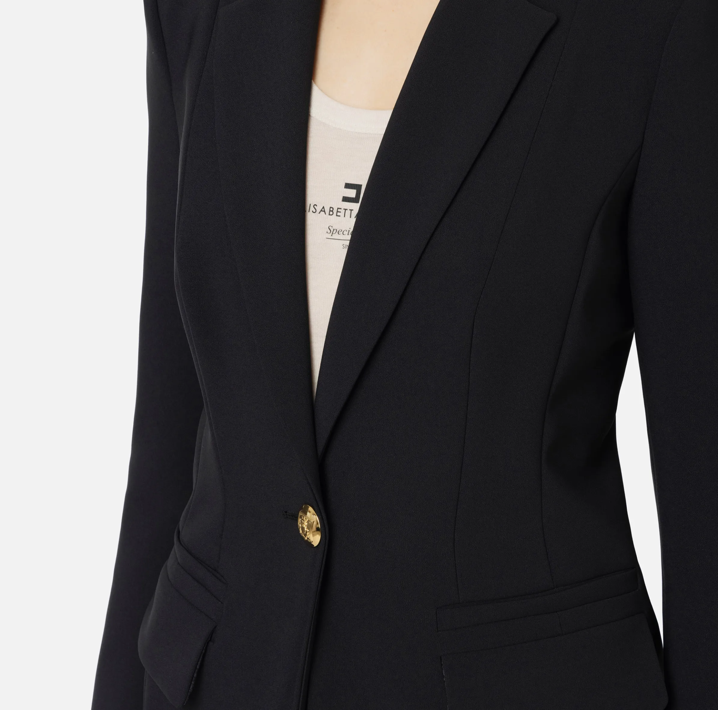 Tailleur in crêpe stretch con giacca sfiancata e pantalone dritto
