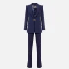 Tailleur in doppio crêpe stretch con giacca dritta e pantalone a palazzo
