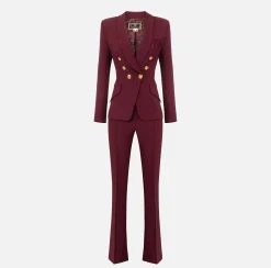 Tailleur in doppio crêpe stretch con giacca sciallata e pantalone a palazzo