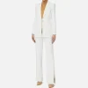 Tailleur in doppio crêpe stretch con giacca dritta e pantalone a palazzo