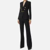 Tailleur in doppio crêpe stretch con giacca sciallata e pantalone a palazzo