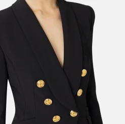 Tailleur in doppio crêpe stretch con giacca sciallata e pantalone a palazzo