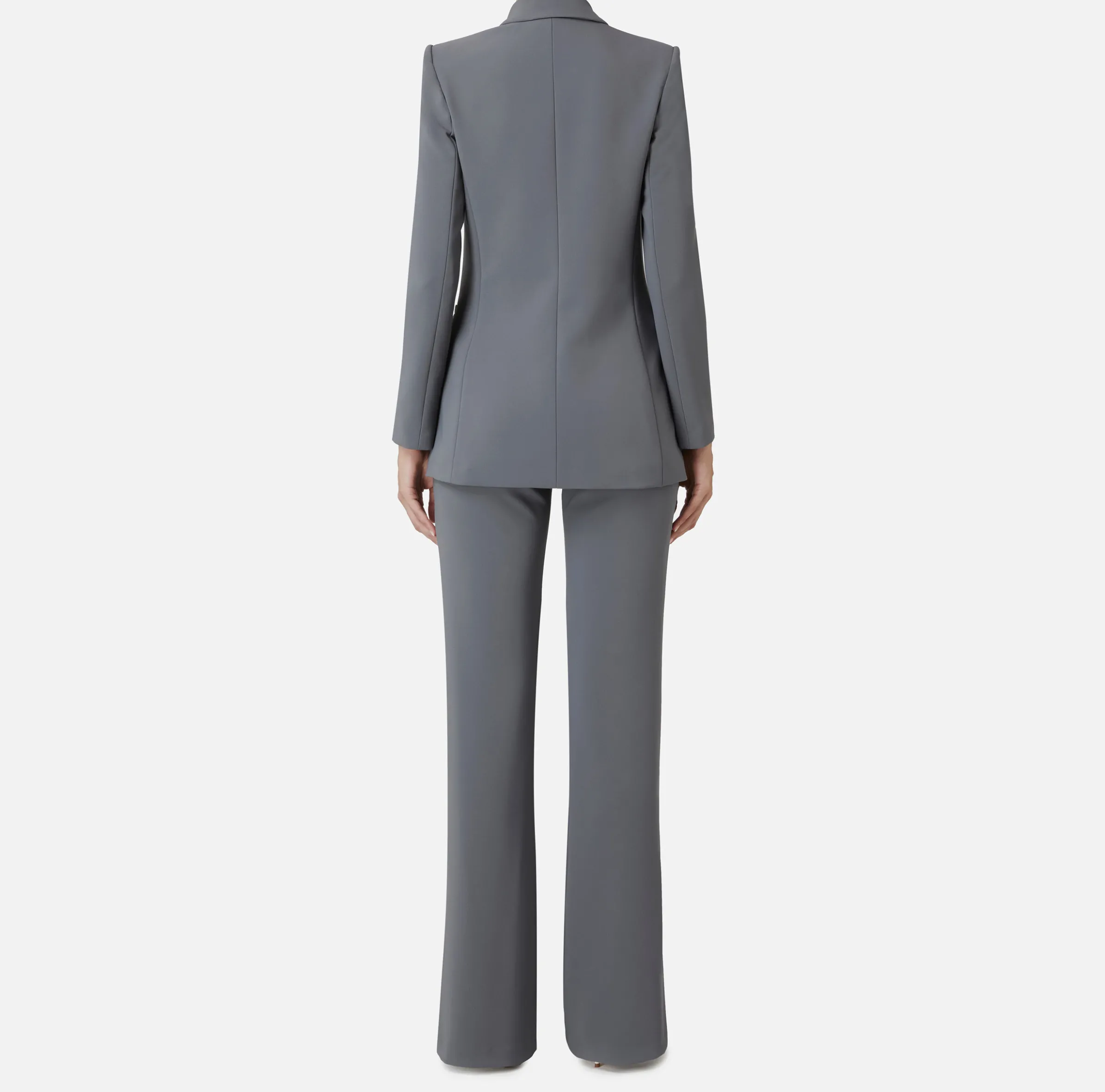 Tailleur in doppio crêpe stretch con giacca dritta e pantalone a palazzo