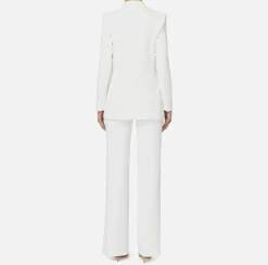Tailleur in doppio crêpe stretch con giacca dritta e pantalone a palazzo