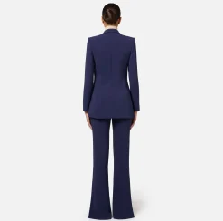 Tailleur in doppio crêpe stretch con giacca dritta e pantalone a palazzo