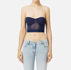 Top a balconcino in crêpe e tulle con elastico