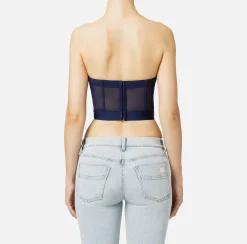 Top a balconcino in crêpe e tulle con elastico