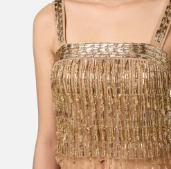 Top a fascia in crêpe ricamato con paillettes