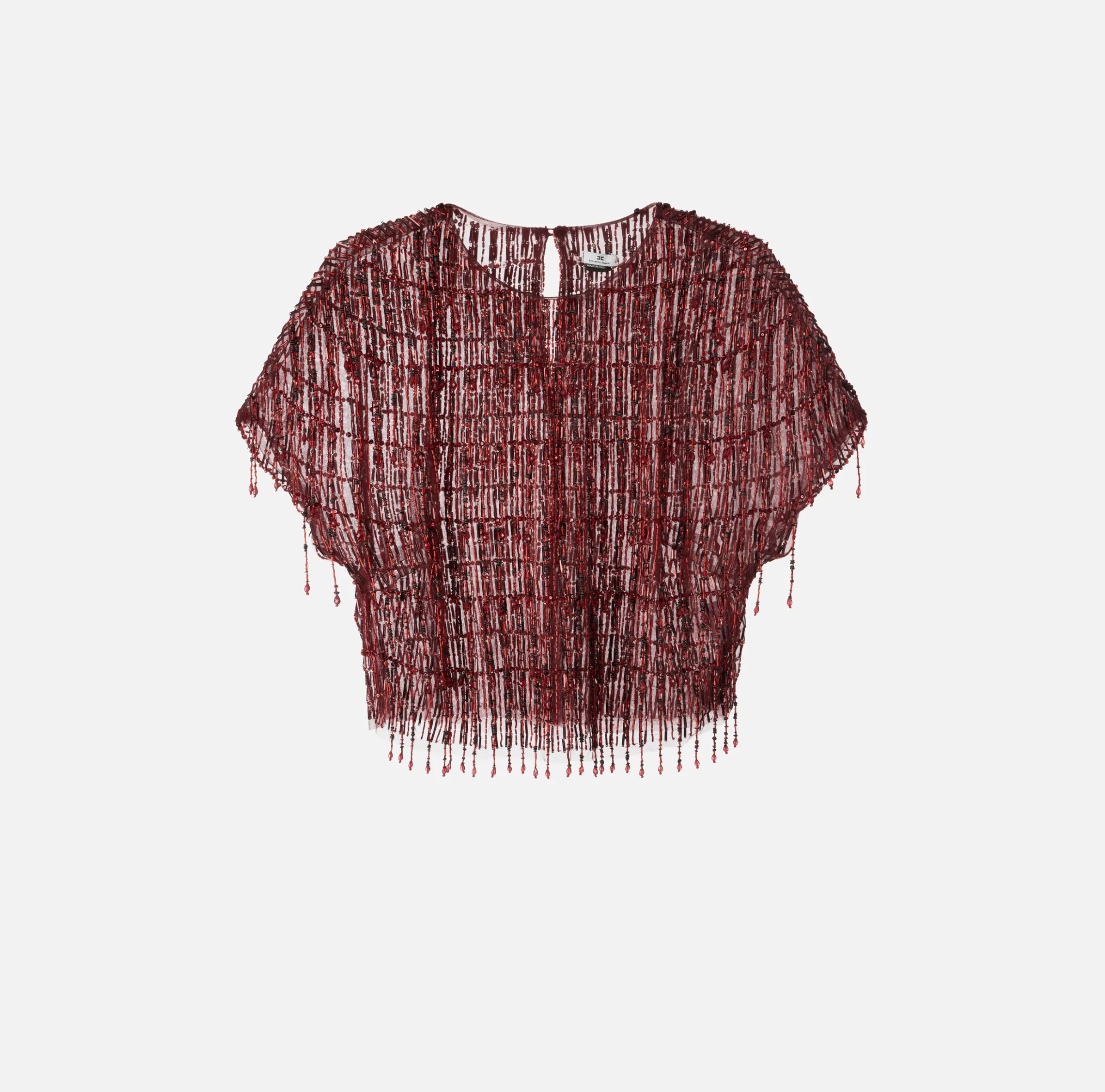 Top boxy in tulle ricamato con paillettes