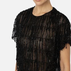 Top boxy in tulle ricamato con paillettes