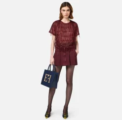 Top boxy in tulle ricamato con paillettes