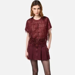 Top boxy in tulle ricamato con paillettes