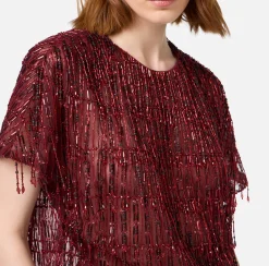 Top boxy in tulle ricamato con paillettes