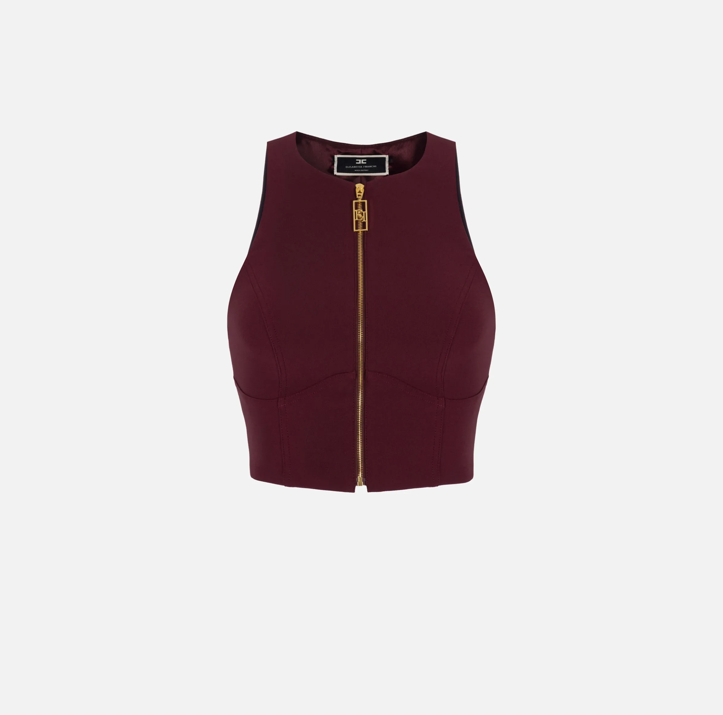Top cropped in doppio crêpe con zip