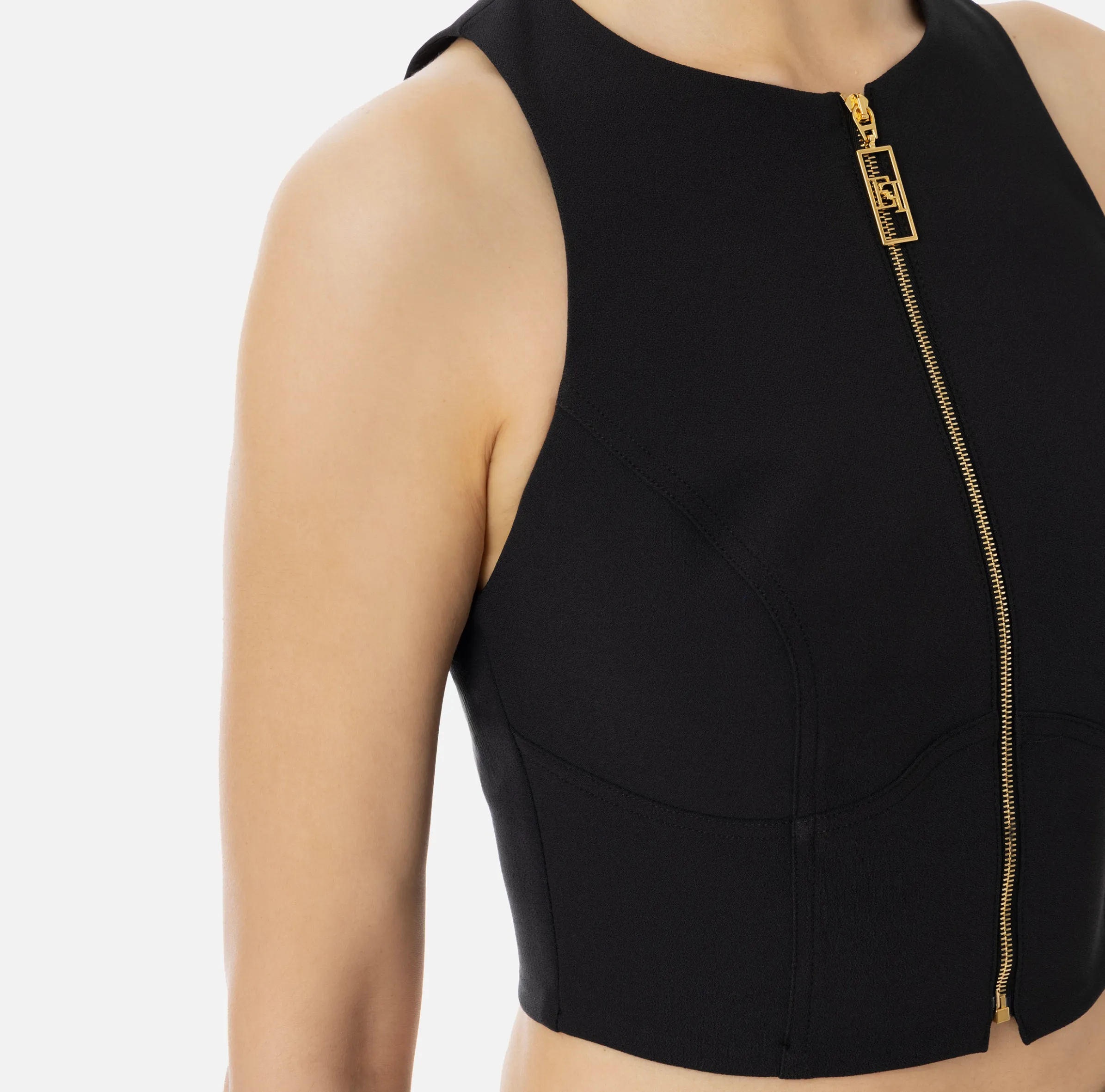 Top cropped in doppio crêpe con zip