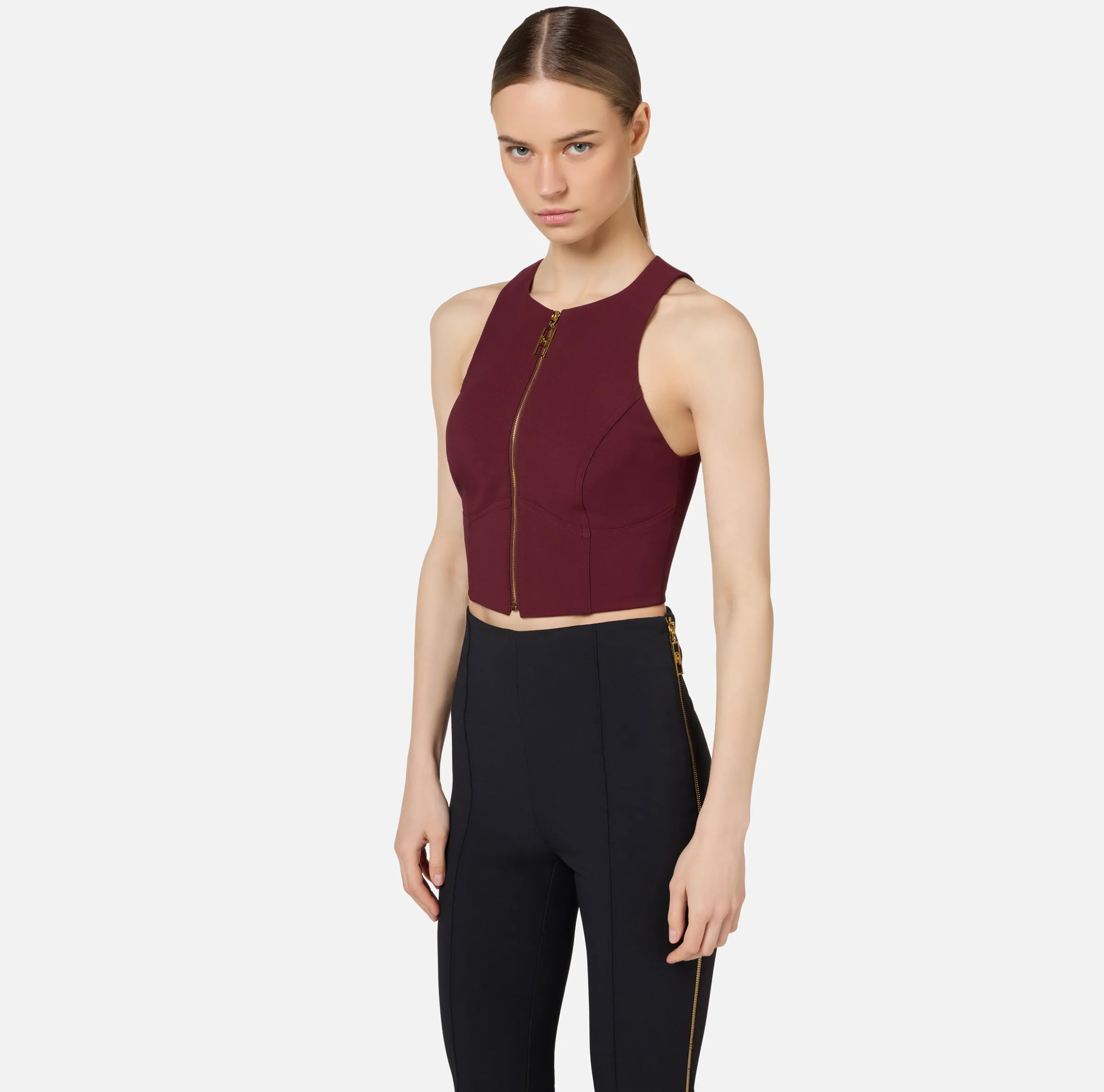 Top cropped in doppio crêpe con zip