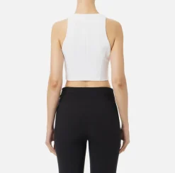Top cropped in doppio crêpe con zip