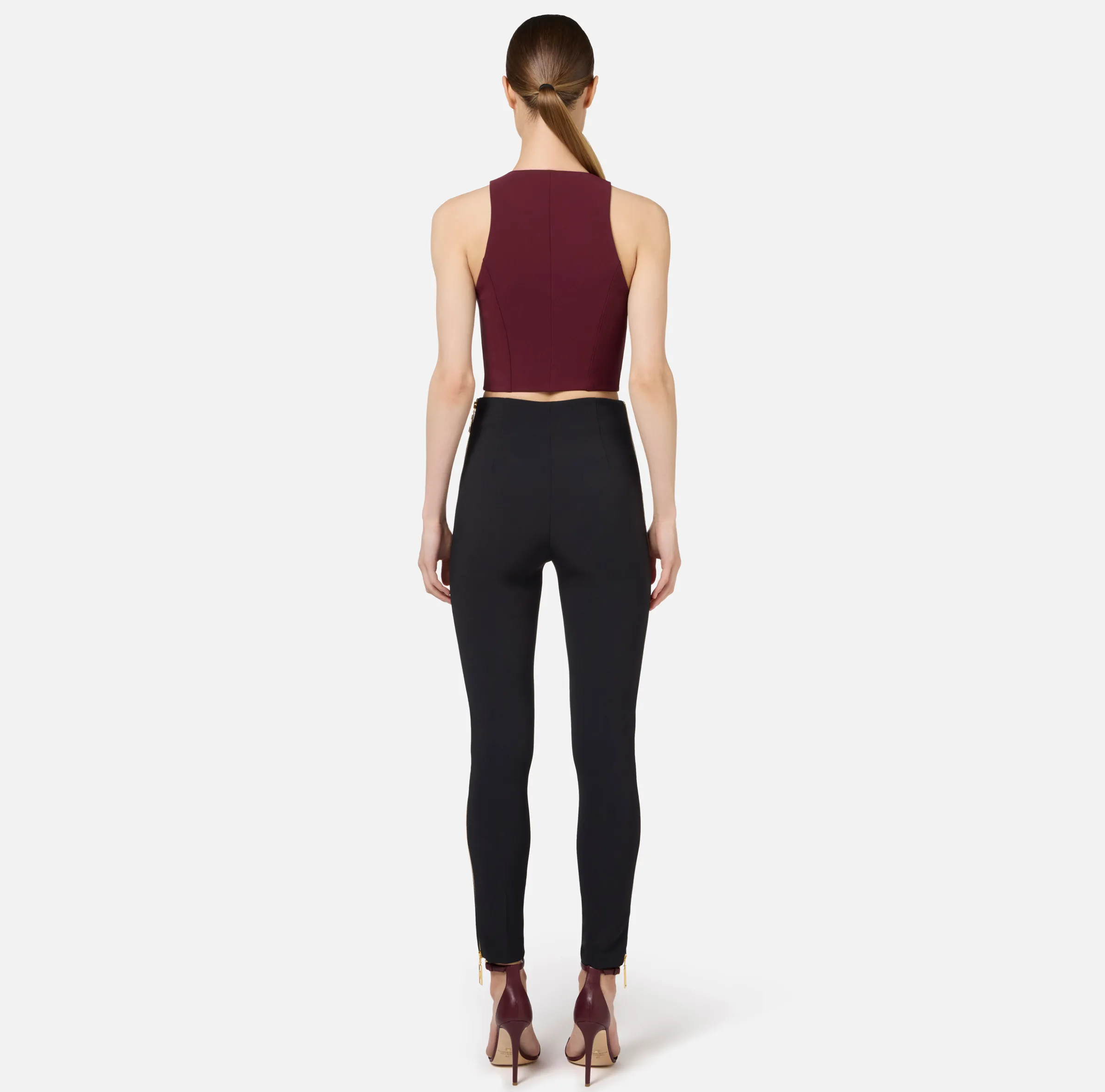 Top cropped in doppio crêpe con zip