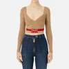 Top cropped in viscosa con bande logo
