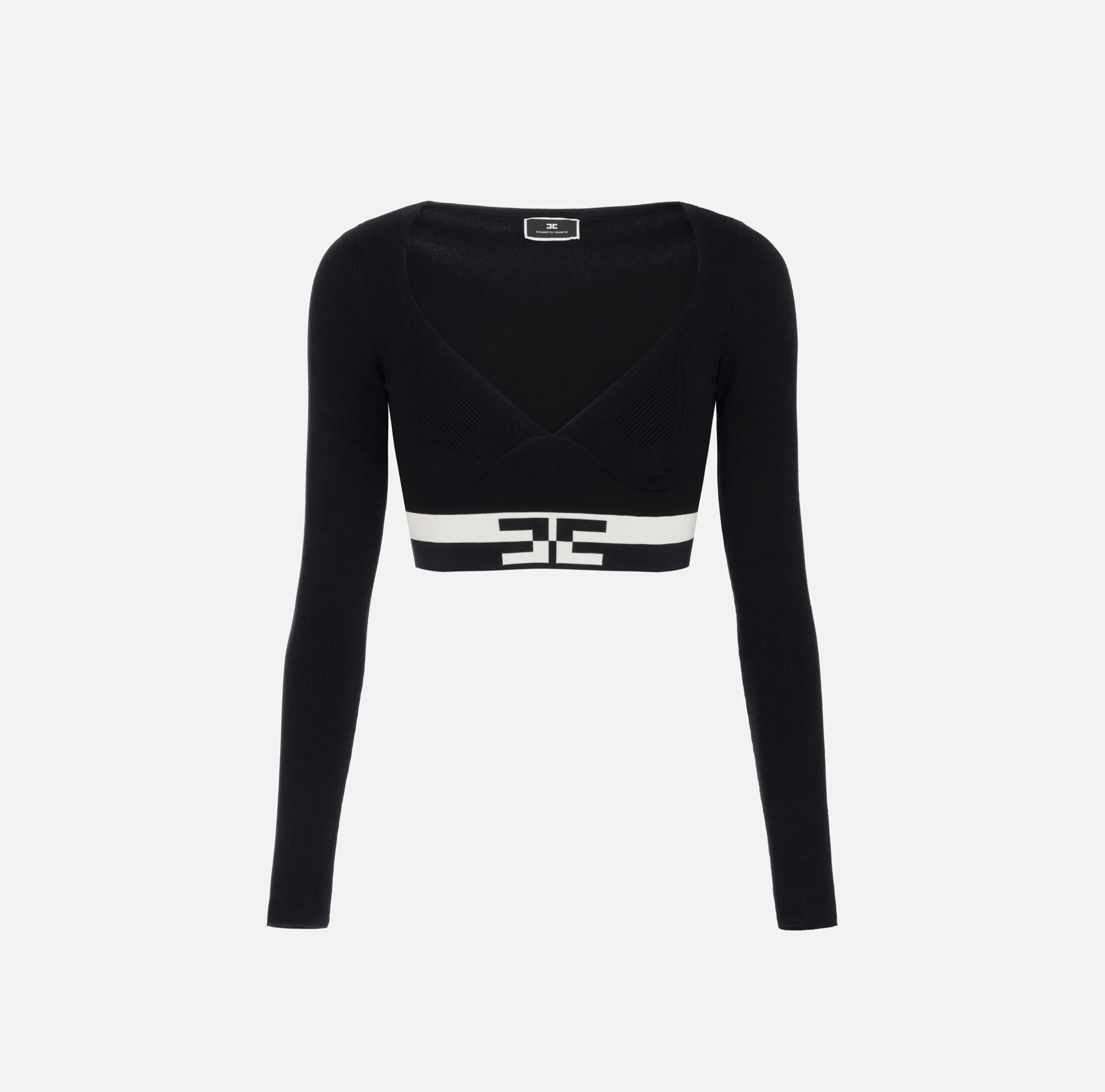 Top cropped in viscosa con bande logo