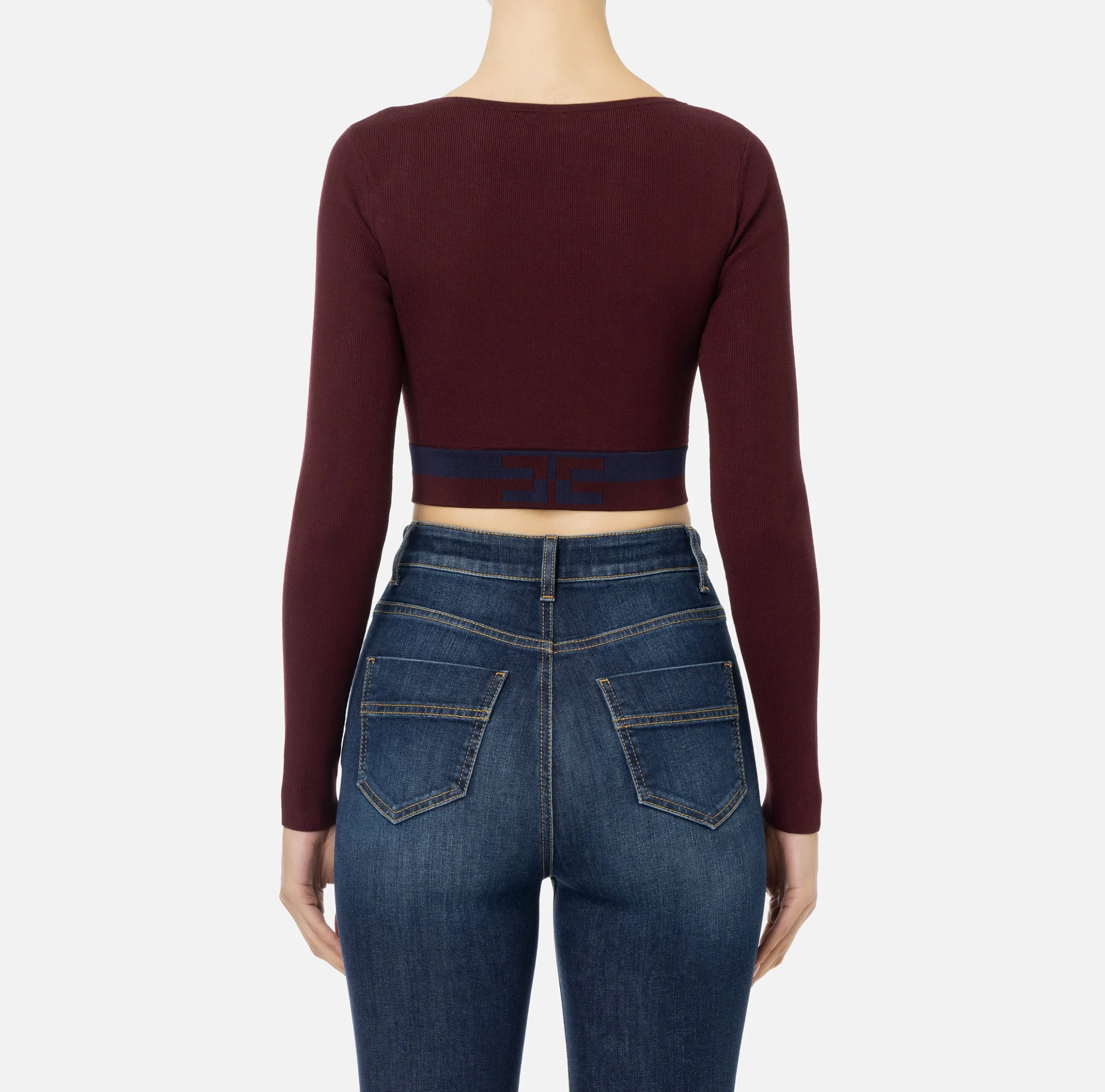 Top cropped in viscosa con bande logo