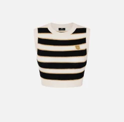 Top cropped in viscosa lurex a righe