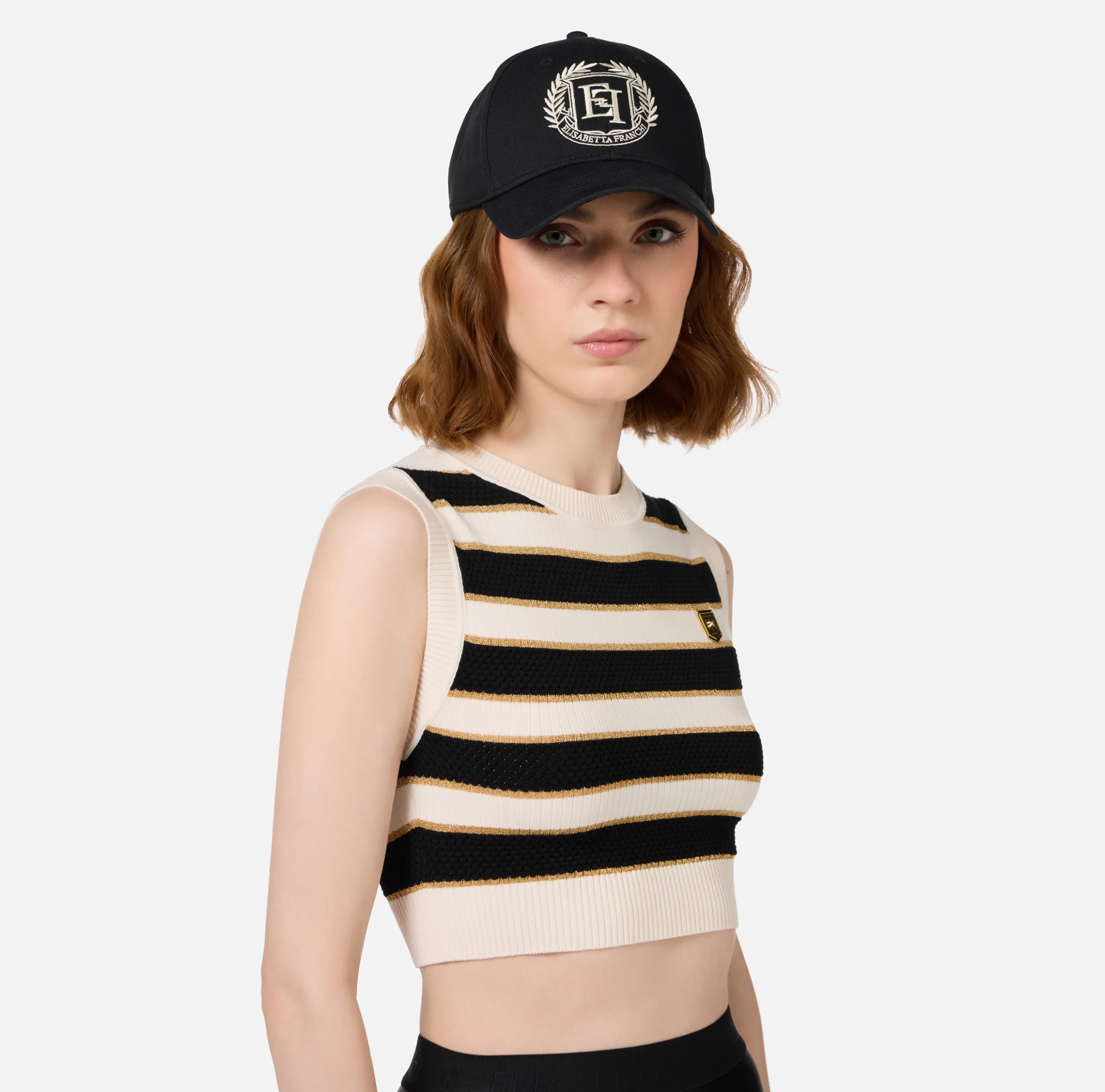 Top cropped in viscosa lurex a righe