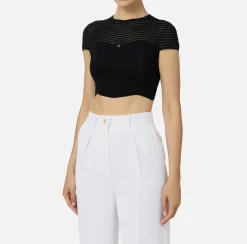 Top cropped in viscosa motivo chevron