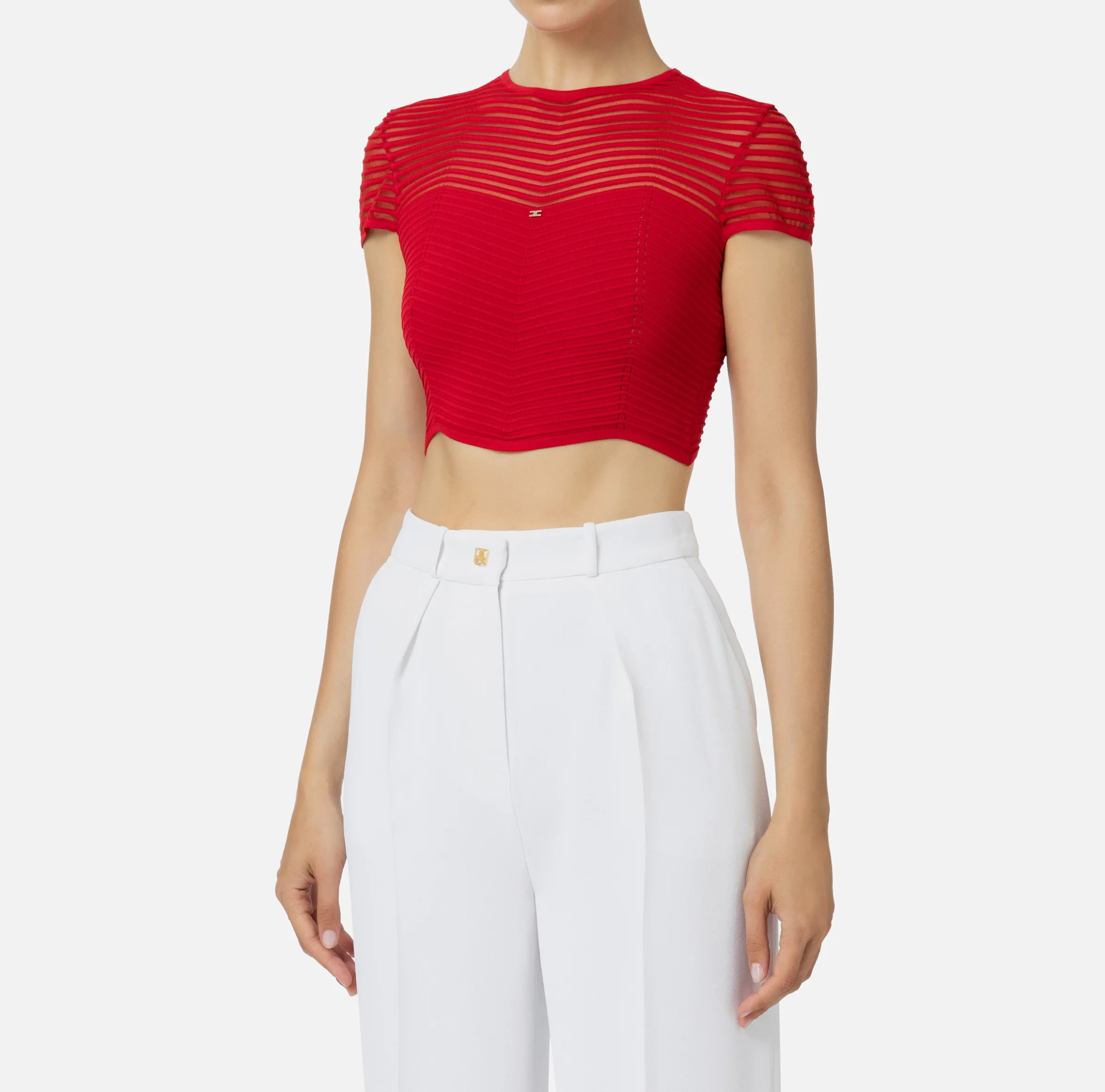 Top cropped in viscosa motivo chevron